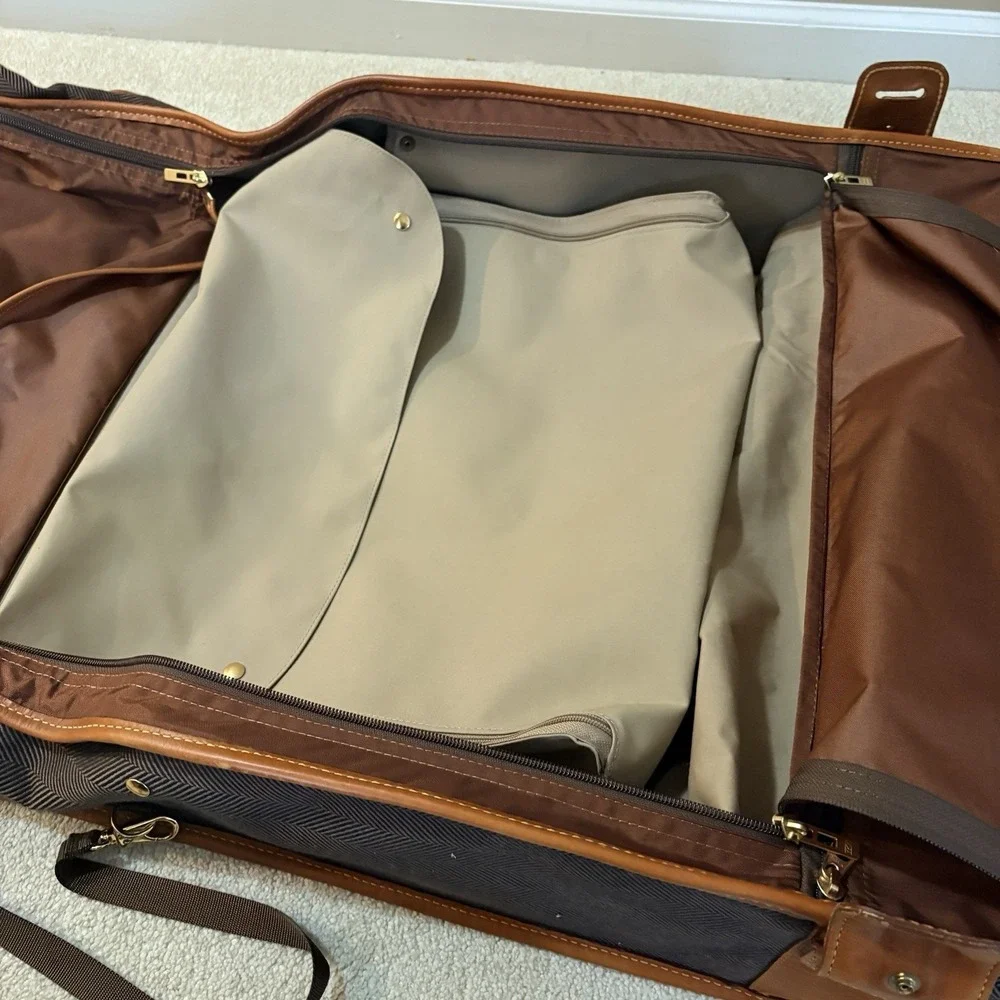 FRENCH LUGGAGE CO Deluxe Garment Folding Hang-Up Bag Brown Herringbone vintage